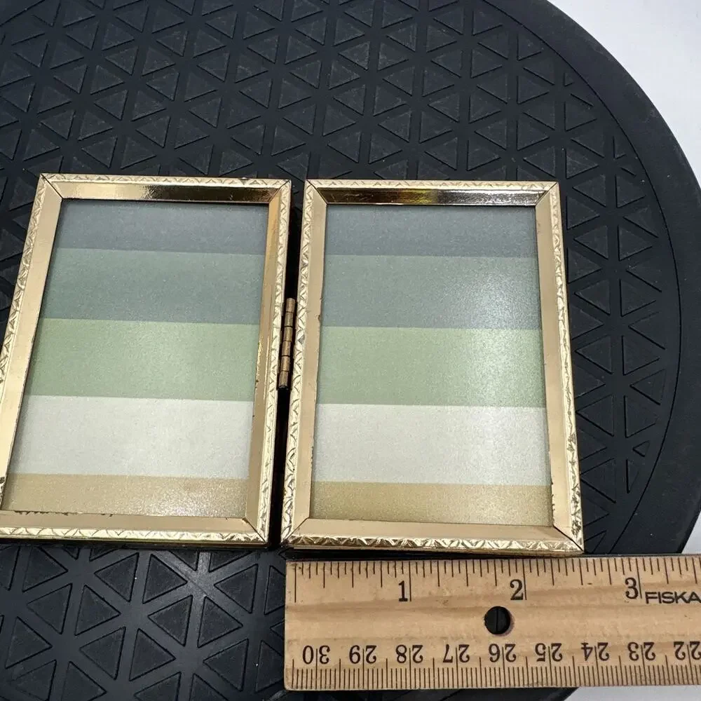 Vintage Ornate Brass Gold Tone Metal Bi Fold 2.5x3.5